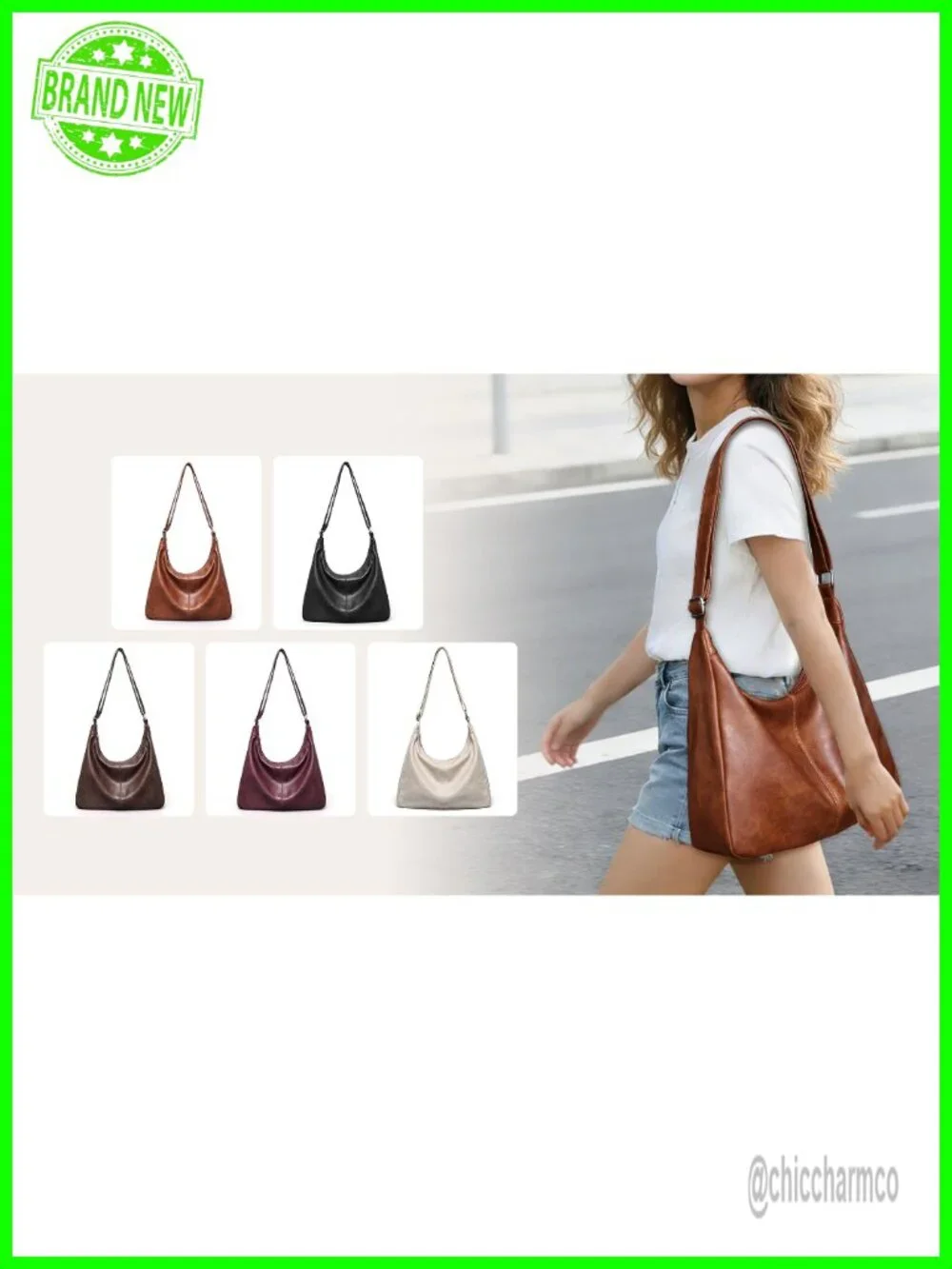 Vegan Leather Hobo Shoulder Bag Slouchy Tote for Women Crossbody Purse